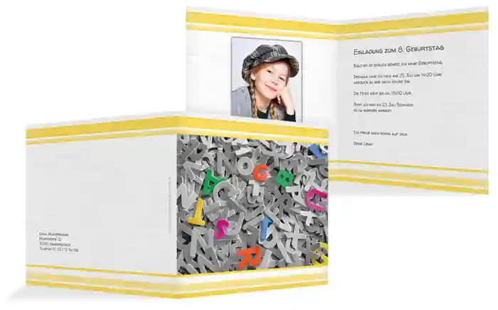 Geburtstagseinladung Kinder Buchstabensalat Foto