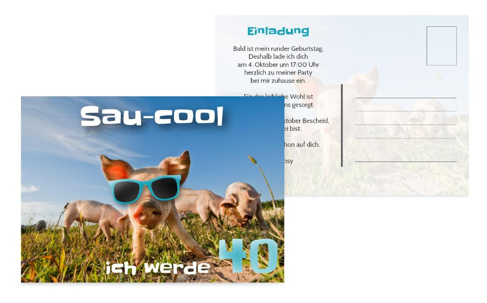 Einladungskarte zum 40. Geburtstag Sau-cool Einladungskarte zum 40. Geburtstag Sau-cool