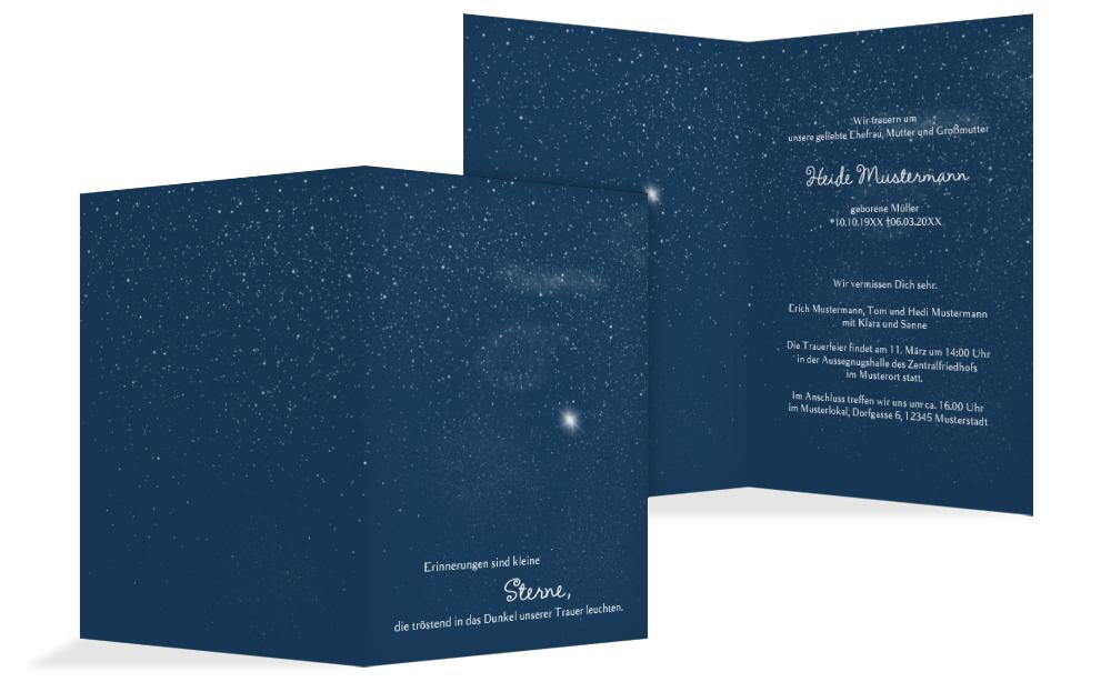 Trauerkarte starry sky hoch