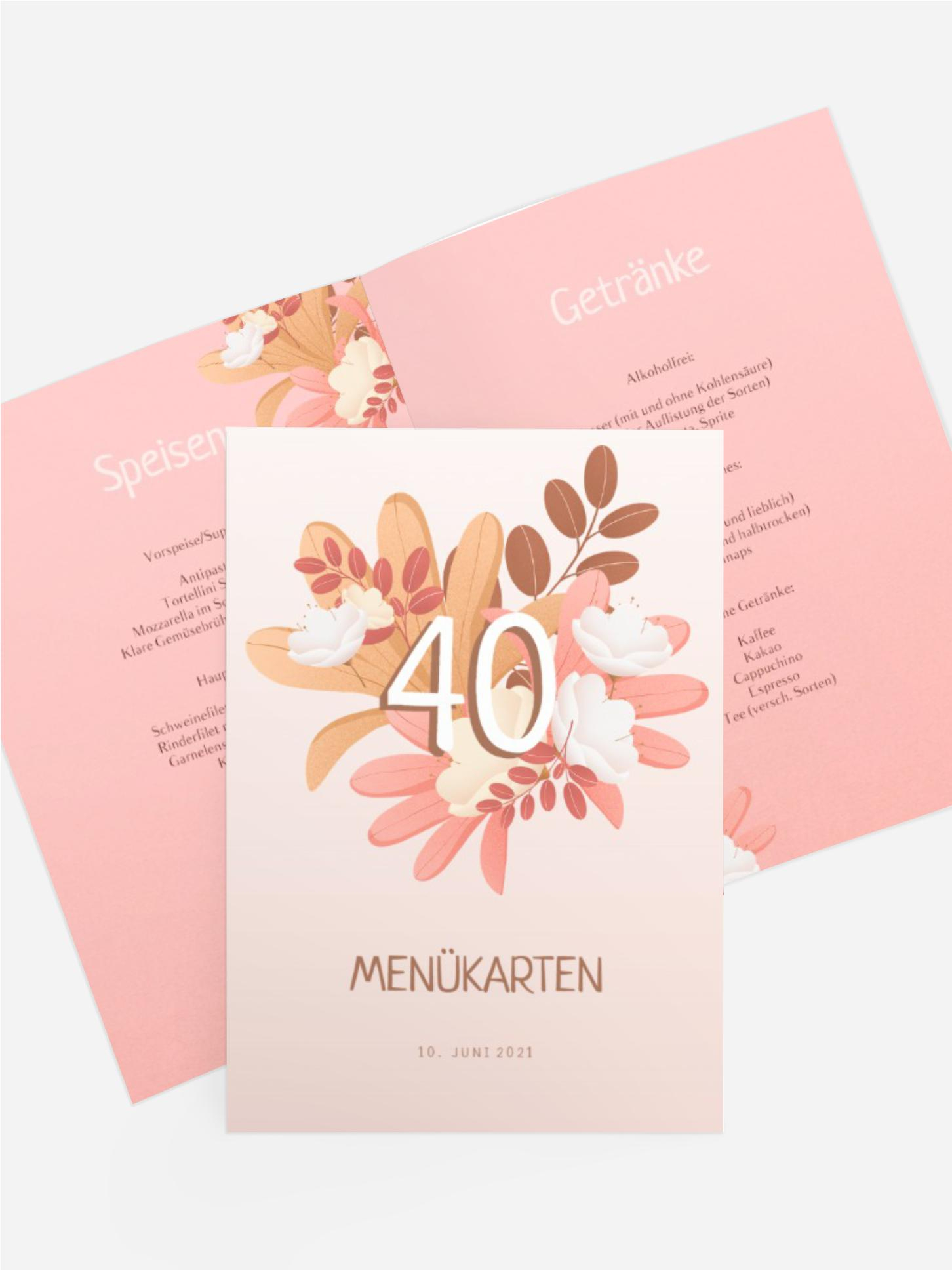 Menükarte Geburtstag Karamellblumen