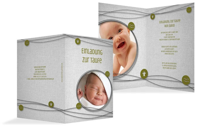 Einladungskarte Taufe Taufsymbole an Schnüren