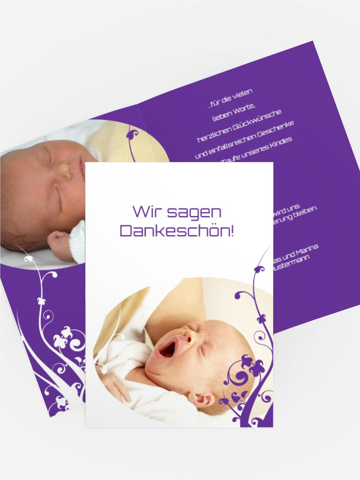 Dankeskarte Taufe Florale Schnörkel