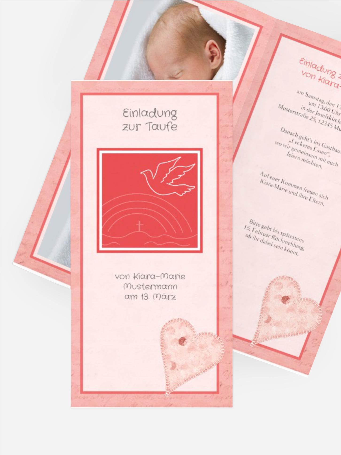 Einladungskarte Taufe Bubblehearts