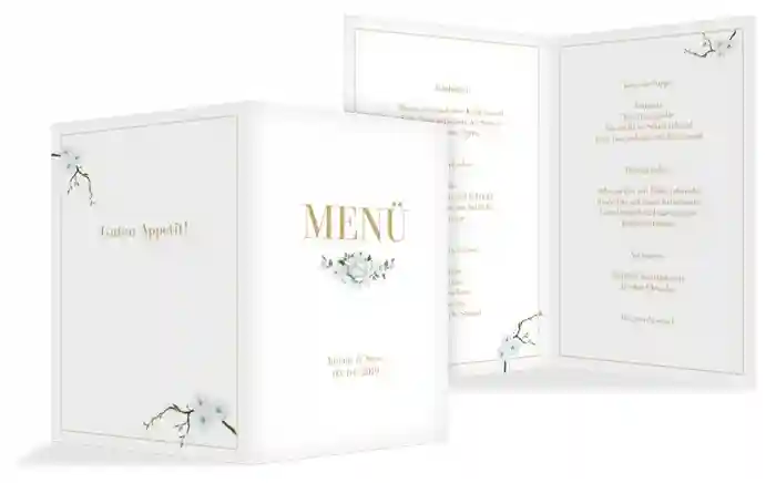Menükarte zur Hochzeit Weiße Rose