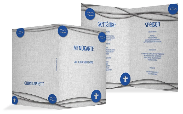 Menükarte Taufe Taufsymbole an Schnüren Menükarte Taufe Taufsymbole an Schnüren