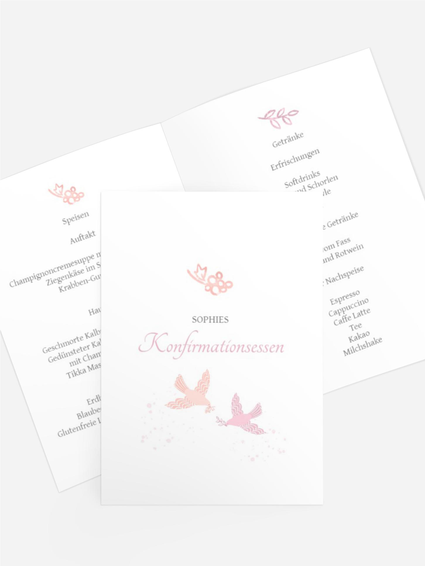 Menükarte Konfirmation Vögel im Flug