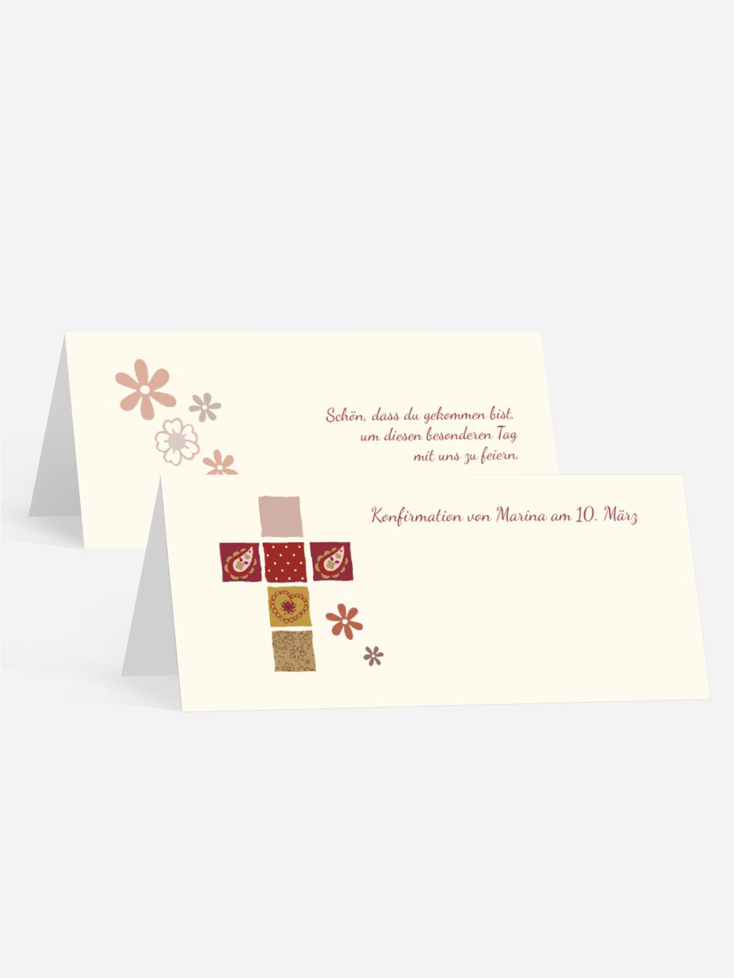 Tischkarte Konfirmation Florales Kreuz