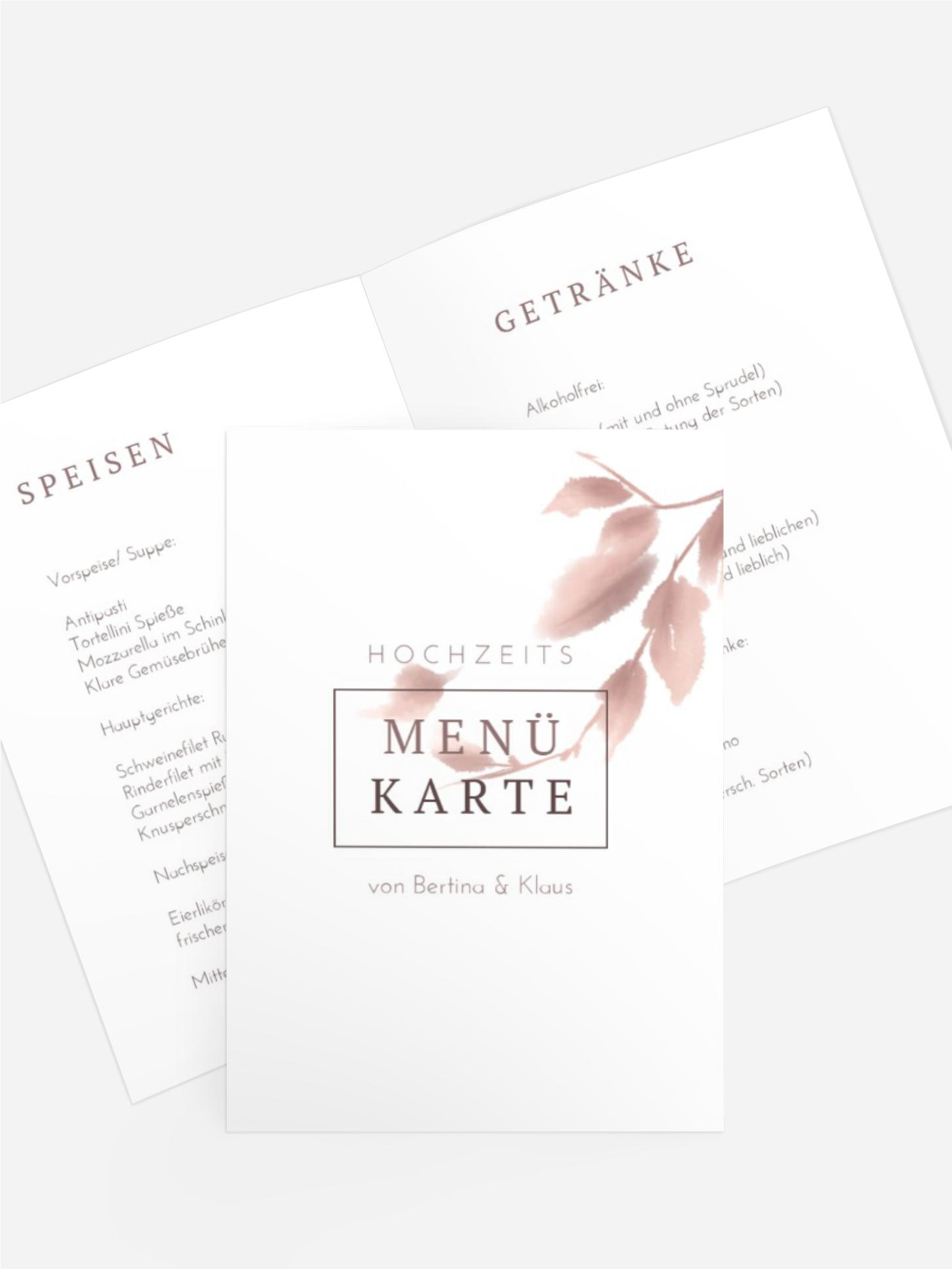 Menükarte Liebes Anmerkung