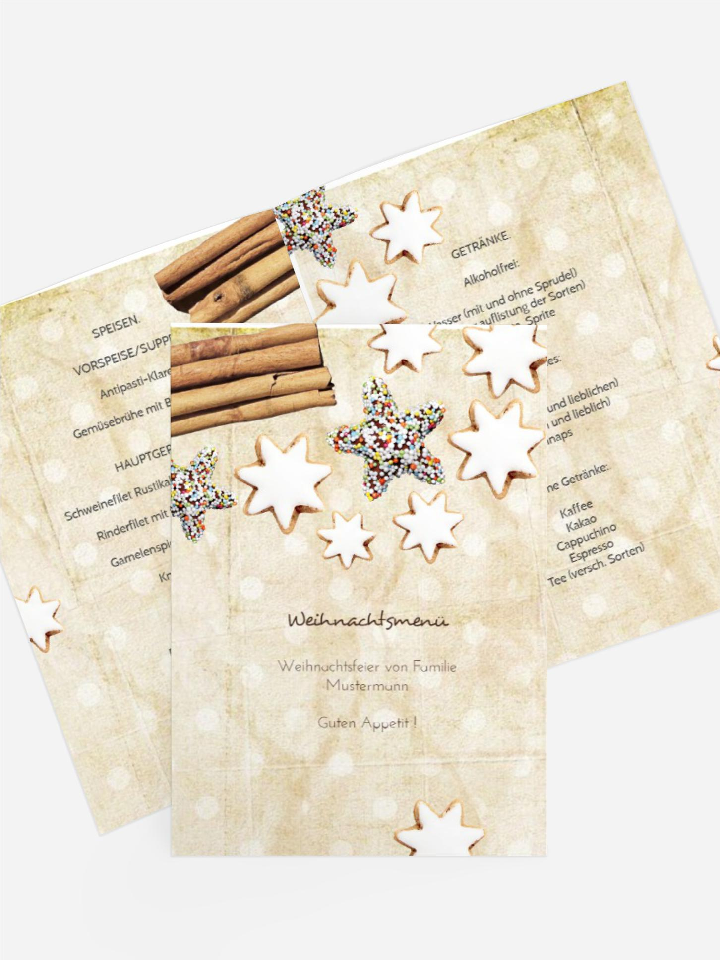 Weihnachts Menükarte Plätzchentisch