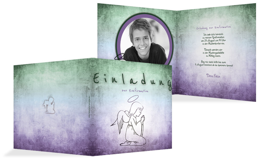 Einladungskarte Konfirmation grunge Engel Einladungskarte Konfirmation grunge Engel