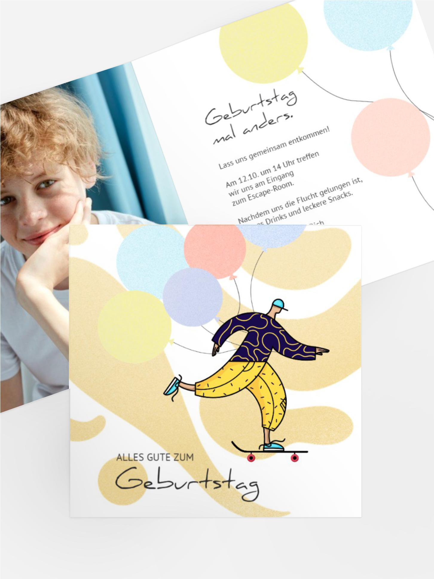 Jugendliche Geburtstagseinladung Junge Skater