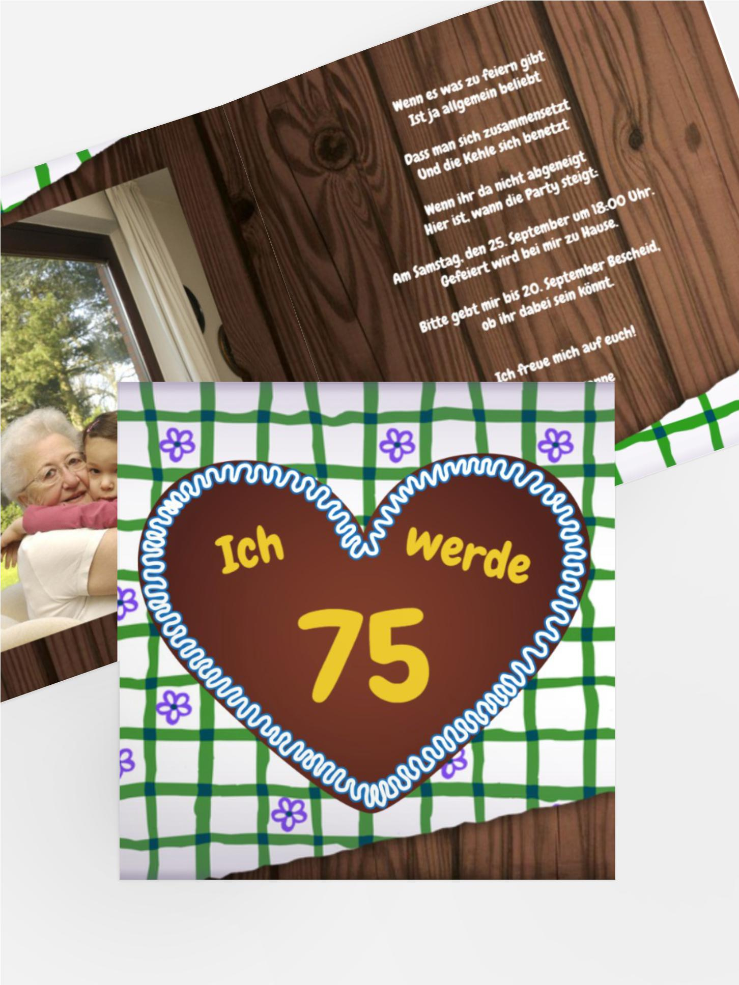 Geburtstagseinladungskarte Lebkuchenherz 75 Foto