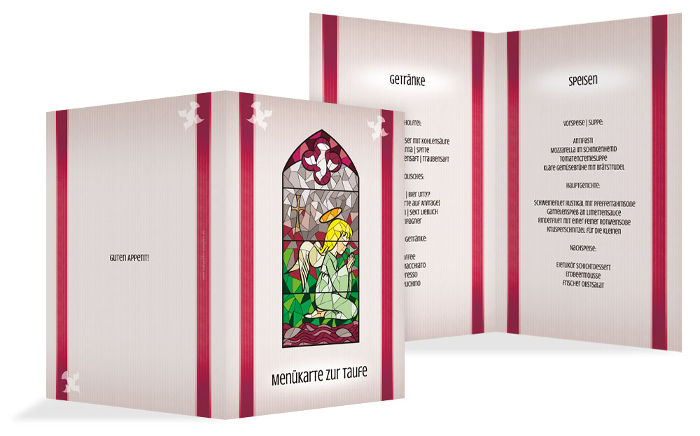 Menükarte zur Taufe Kirchenfenster Menükarte zur Taufe Kirchenfenster