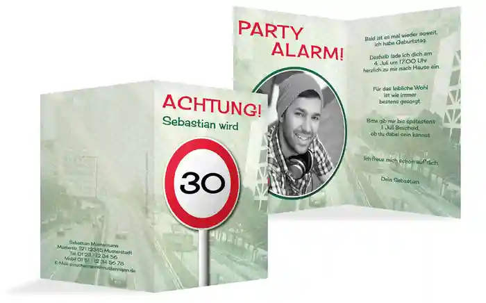 Geburtstagseinladungskarte Begrenzungsschild 30 Foto