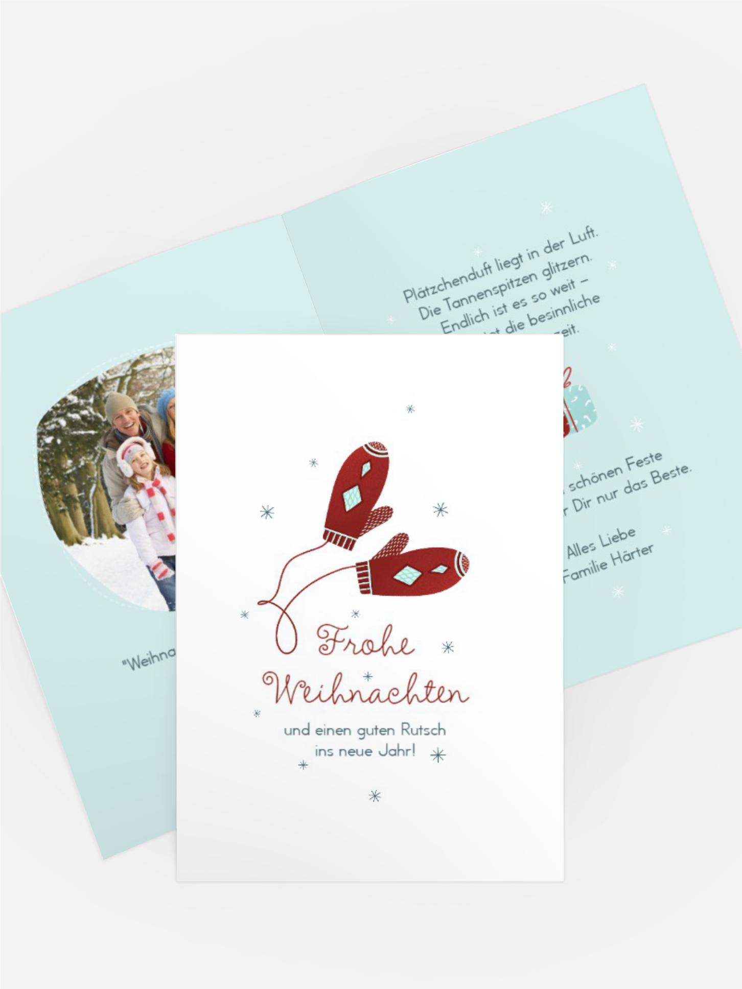 Weihnachtsgrußkarte Strick-Fäustlinge