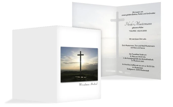 Trauerkarte Kreuz hoch