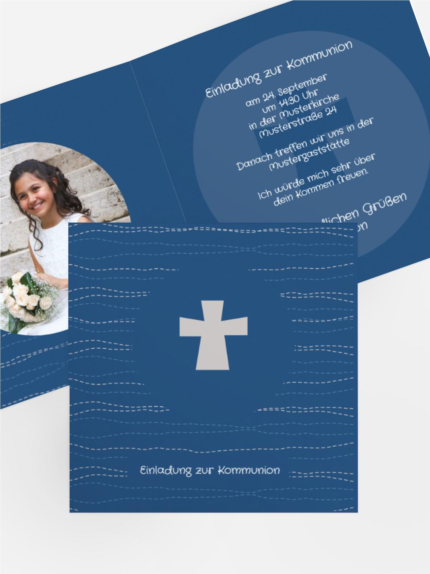 Einladungskarte Kommunion_Wellen Kreuz