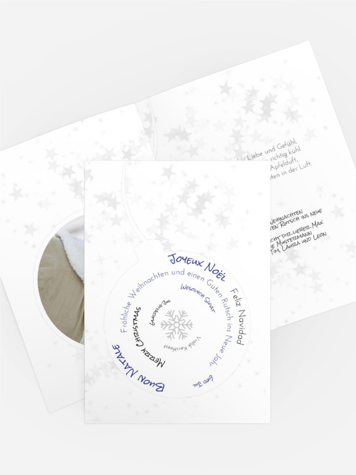 Weihnachtsgrußkarte Privat Schriftkugel