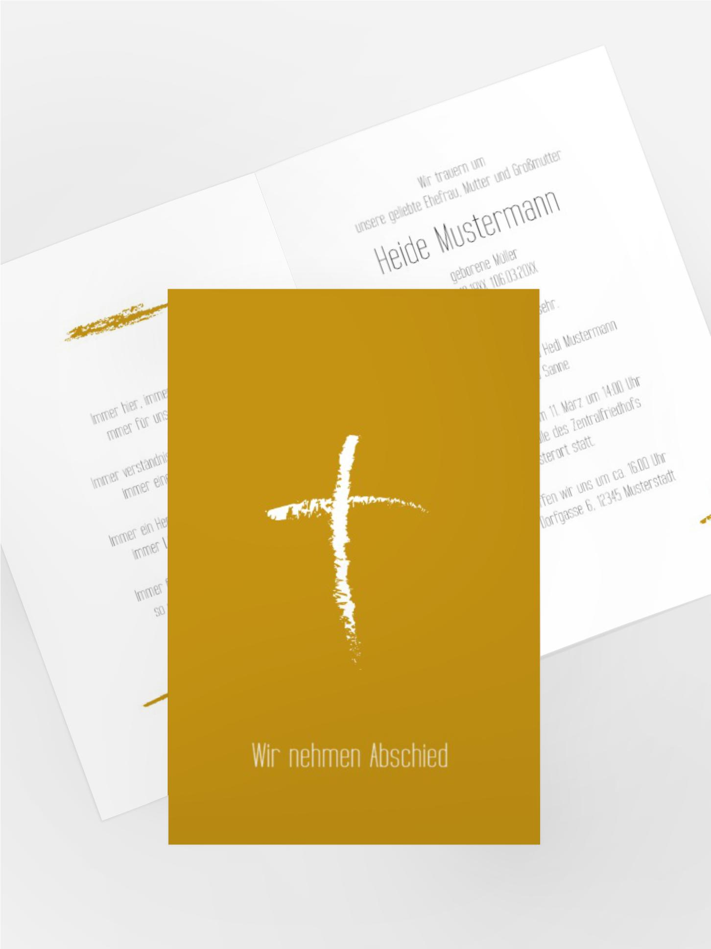 Trauerkarte Kreidekreuz hoch