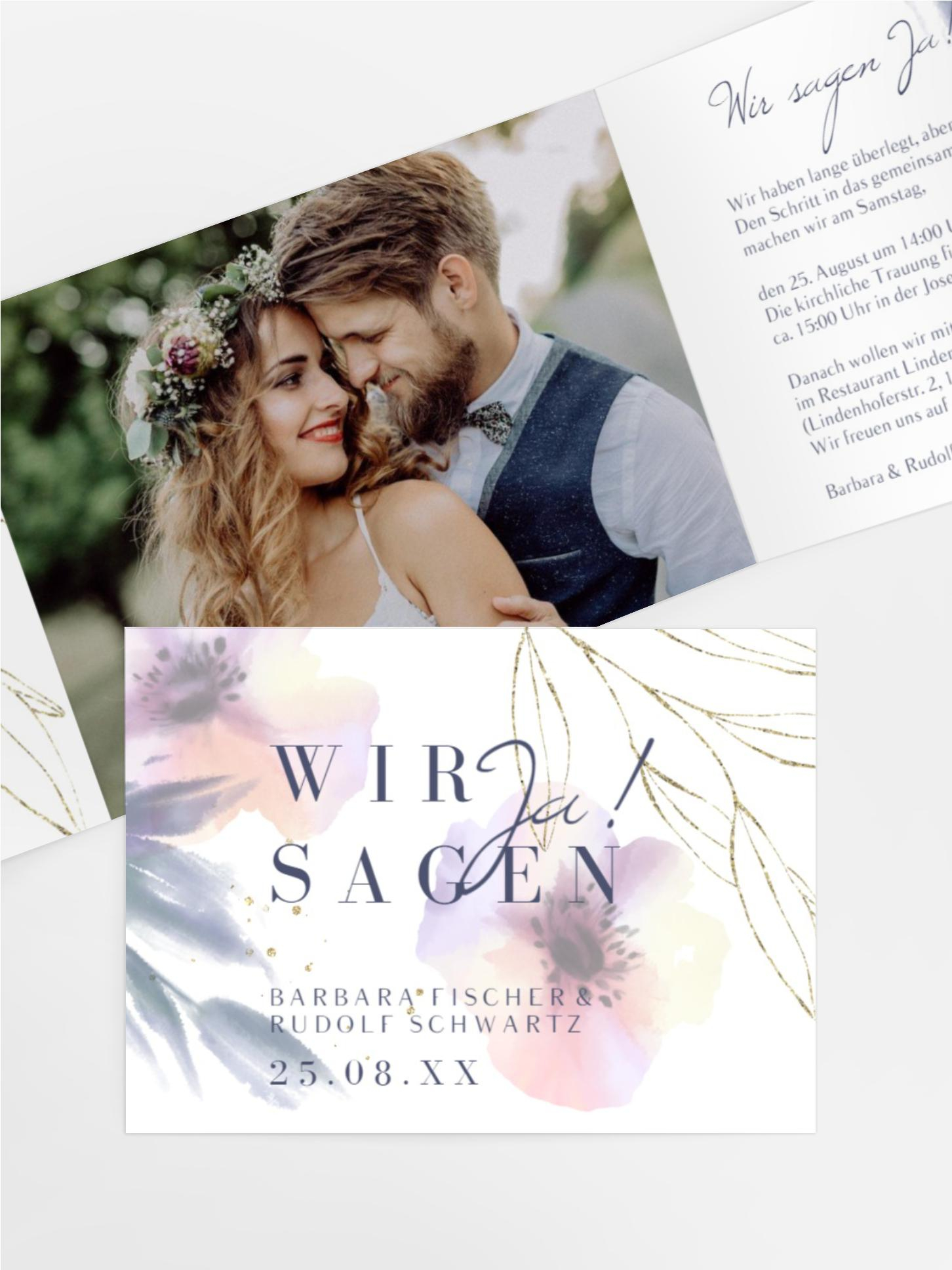 Hochzeitseinladung Edle Aquarell Blumen