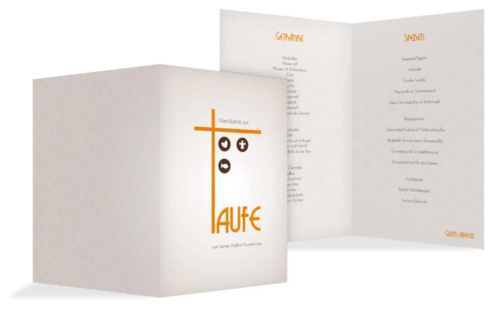 Menükarte zur Taufe Taufkreuz