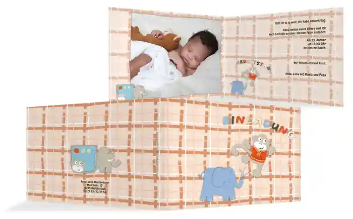 Geburtstagseinladung Elefant Äffchen Foto