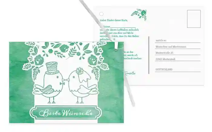 Ballonkarte zur Hochzeit Vogelpaar