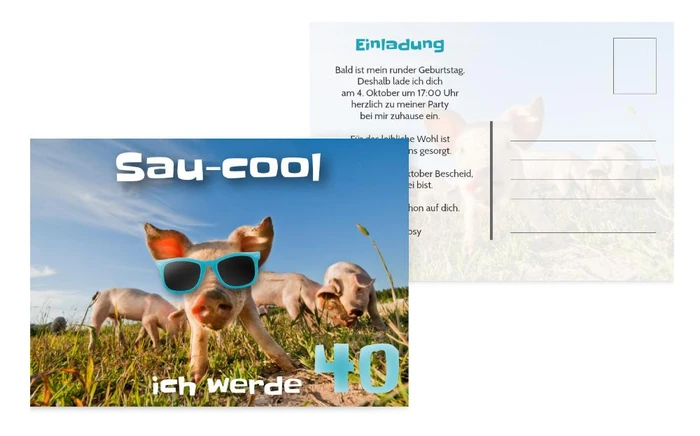 Einladungskarte zum 40. Geburtstag Sau-cool Einladungskarte zum 40. Geburtstag Sau-cool