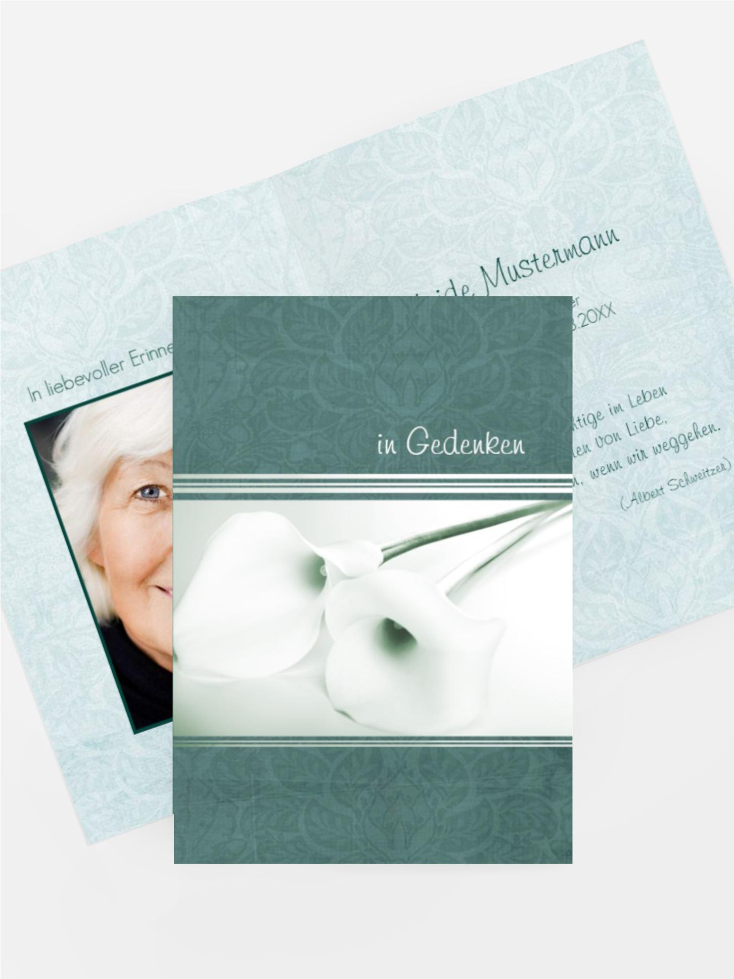 Sterbebildkarte Calla Lilie