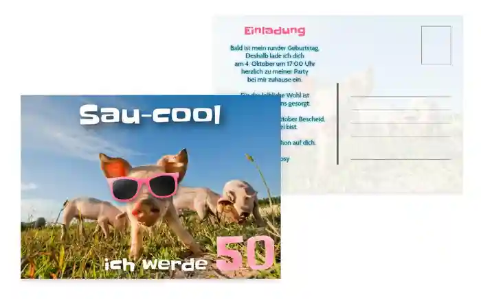 Einladungskarte zum 50. Geburtstag Sau-cool