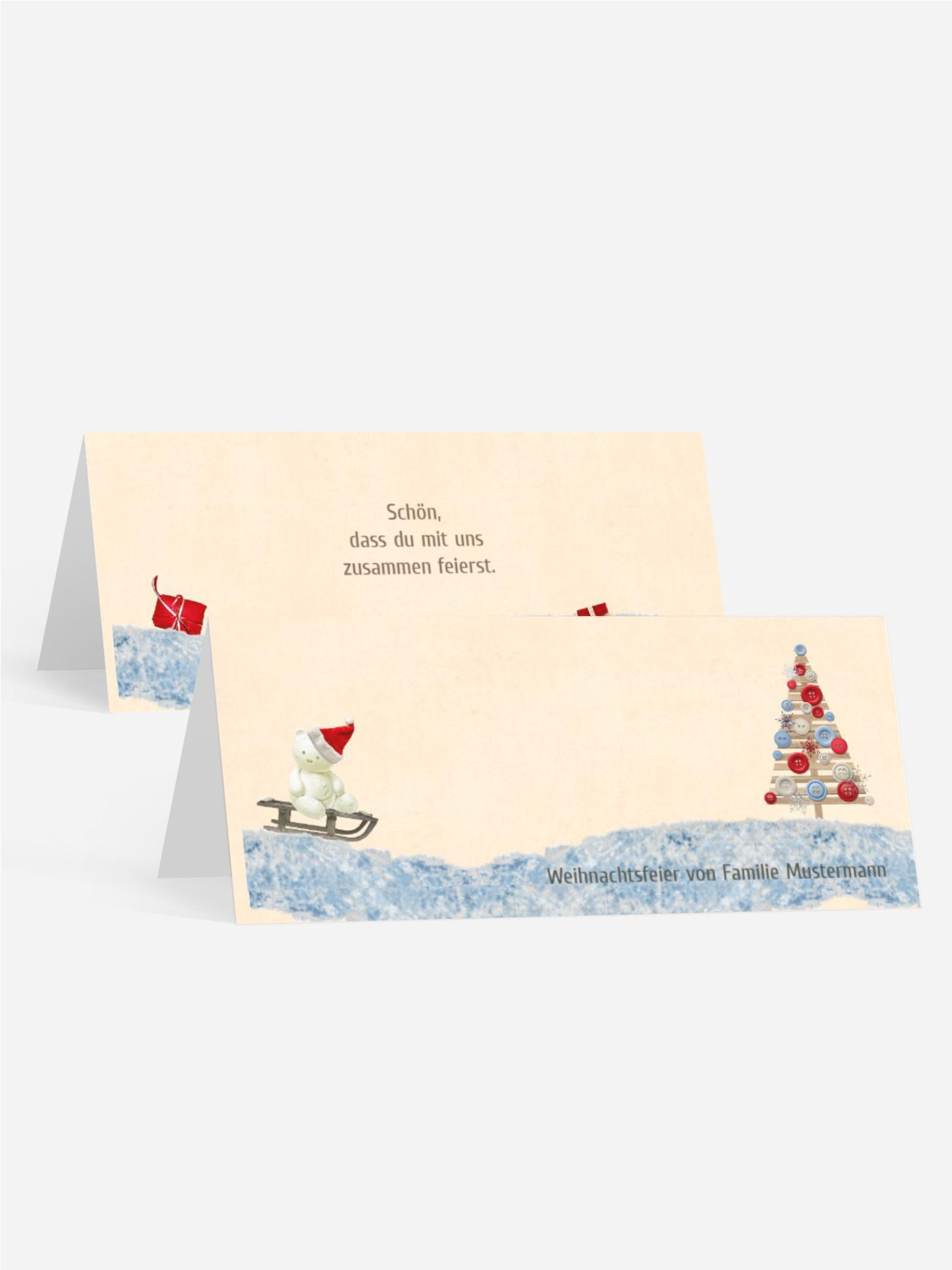 Weihnachtstischkarte Schlittenfahrt