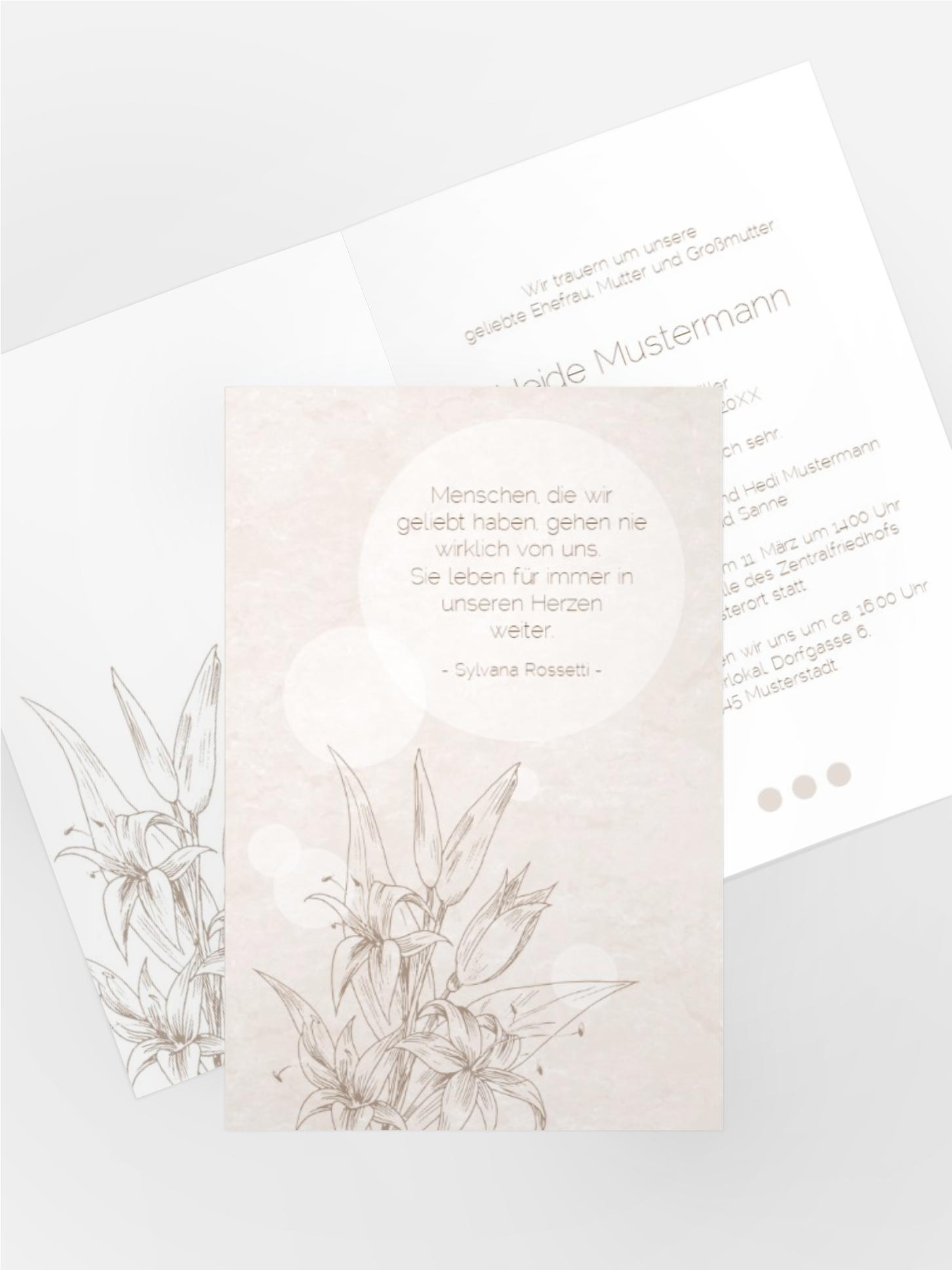 Trauerkarte Lilien hoch