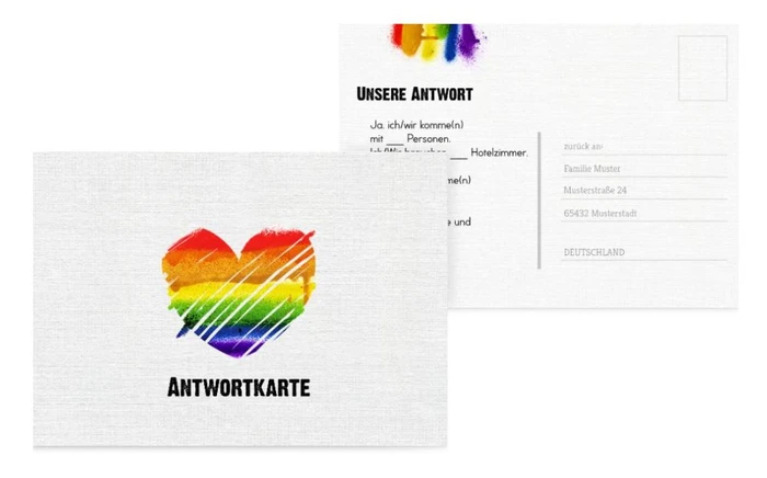 Antwortkarte zur Hochzeit Regenbogenliebe
