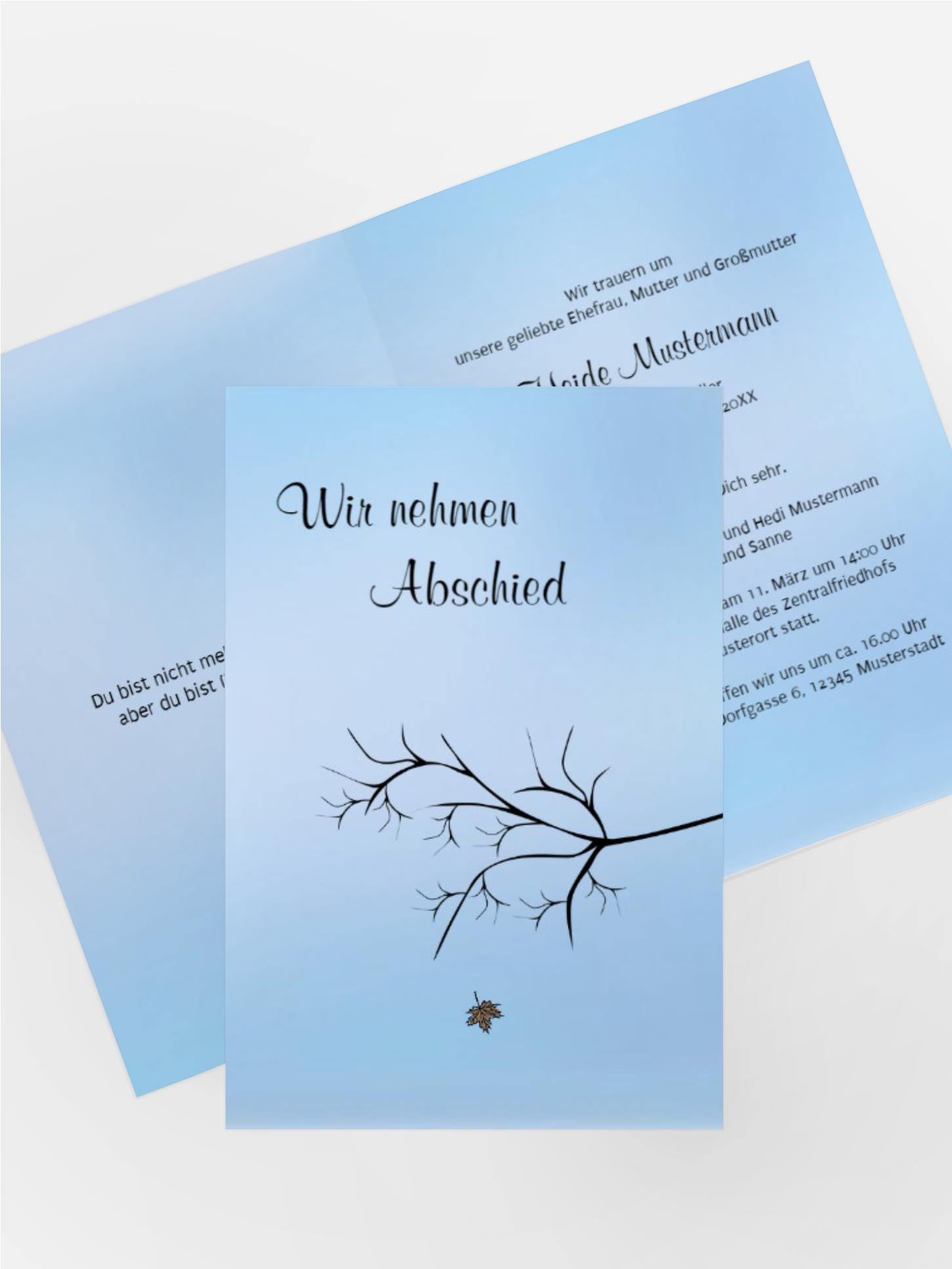 Trauerkarte Blatt hoch