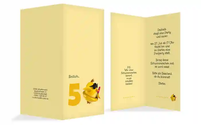 Geburtstagseinladungskarte Kuecken 50