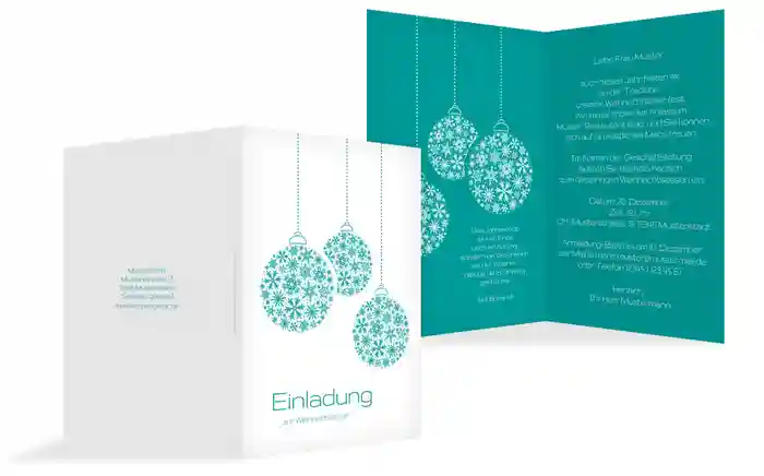 Weihnachtseinladung Geschäft Kugeln