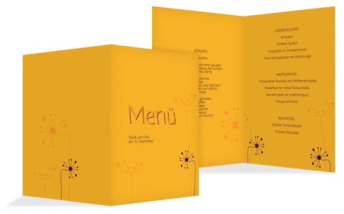 Menükarte Taufe abstrakte Blumen